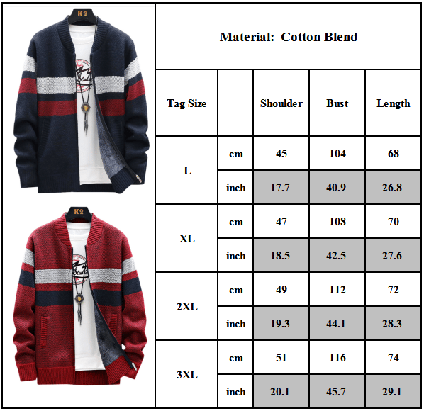 Herrtröja Kappa Randig stickad kofta Casual Jumper Ytterkläder Red 3XL