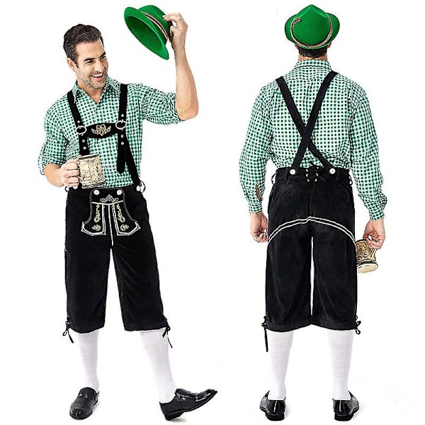 (Skjorta+byxor+hatt) Oktoberfest Beer Man ederhosen kostym Halloween Bayersk karnevalsfest Deluxe Cosplay Outfit Set B4 pants shirt Hat L