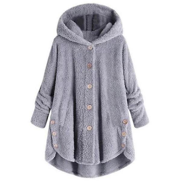 Kvinder Oversize Hættejakke Vinter Fleece Hættetrøje Plys tyk jakke Varmt overtøj Light Gray XL