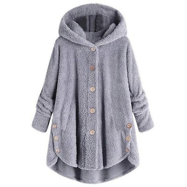 Naisten Oversize-huppari talvi fleece huppari plyysi paksu takki lämmin ulkovaatteet Light Gray L