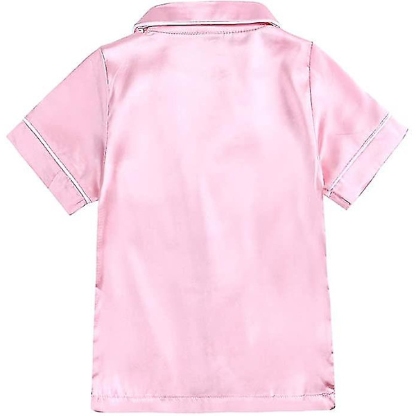 Satin Pyjamas Set för barn: Sovkläder med knappar och shorts Pink Suit for height 120 to 130cm