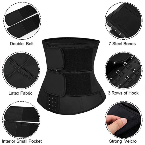 Kvinnor Waist trainer Korsett Svettbälte Trimmer Träning Fitness W black M