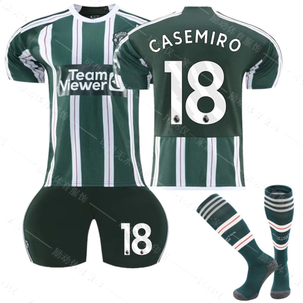 23-24 Manchester United Ude fodboldtrøje til børn nr 18 CASEMIRO 8-9 Years