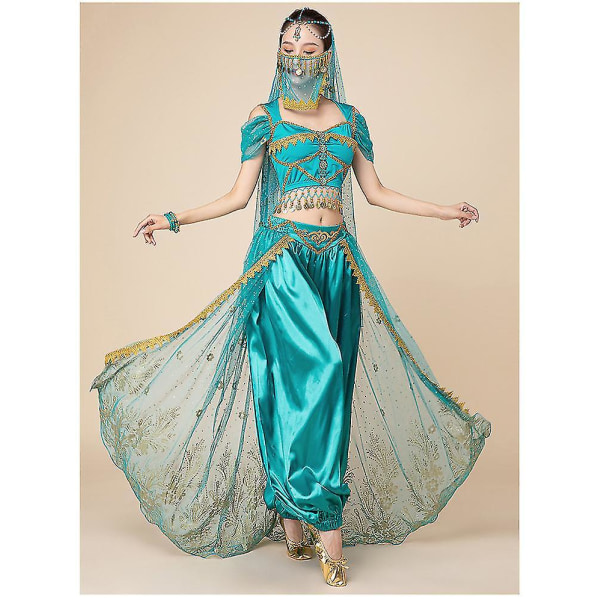 Princess Jasmine Cosplay For Women Indisk agdans Arabisk Princess Christmas Carnival Set - Blue 2pcs M