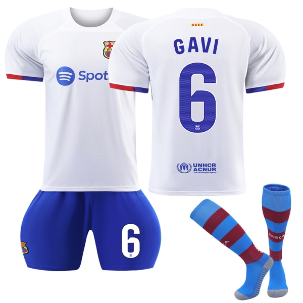 23-24 Barcelona Borte Fotballdrakt for barn nr. 6 Gavi 6-7years