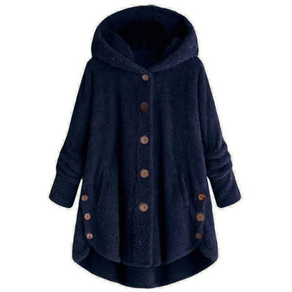 Kvinde Oversize Hættefrakke Vinter Fleece Hoodie Plys Tyk Jakke Varmt Ydertøj Dark Blue M