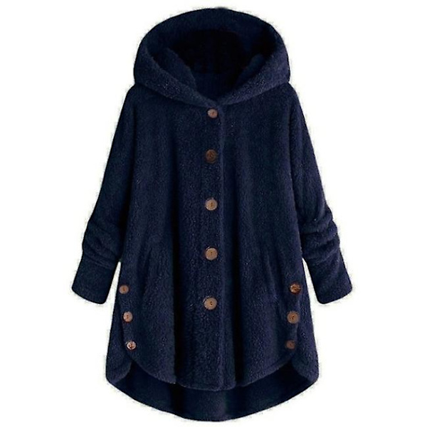 Naisten Oversize Hupullinen Takki Talvi Fleece Huppari Plyysi Paksu Takki Lämpimät Päällysvaatteet Dark Blue L