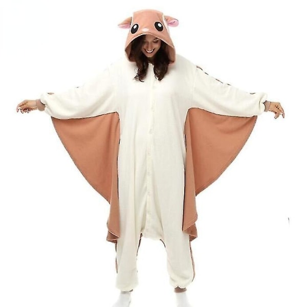 Dyr Voksen Kigurumi Flyvende quirrel Onesies Fest Halloween Mus Pyjamas Cosplay Chipmuck Kostumer Overtøj Jumpsuit - S