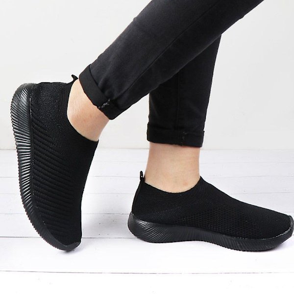 Dam Walking Sneakers Stickade Mesh Slip On Shoes Andas Flat Pumps Casual Trainers W Black 37