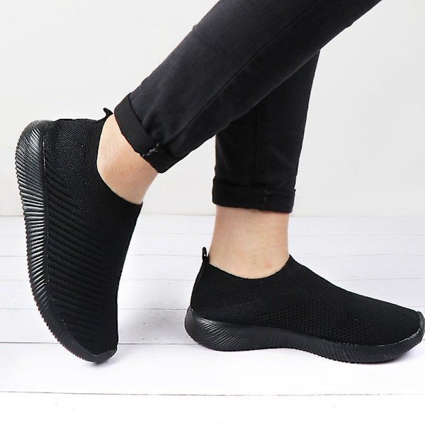 Naisten kävelykengät neulotut verkkokengät Slip On -kengät Andas matalat pumput rennot lenkkarit W Black 36