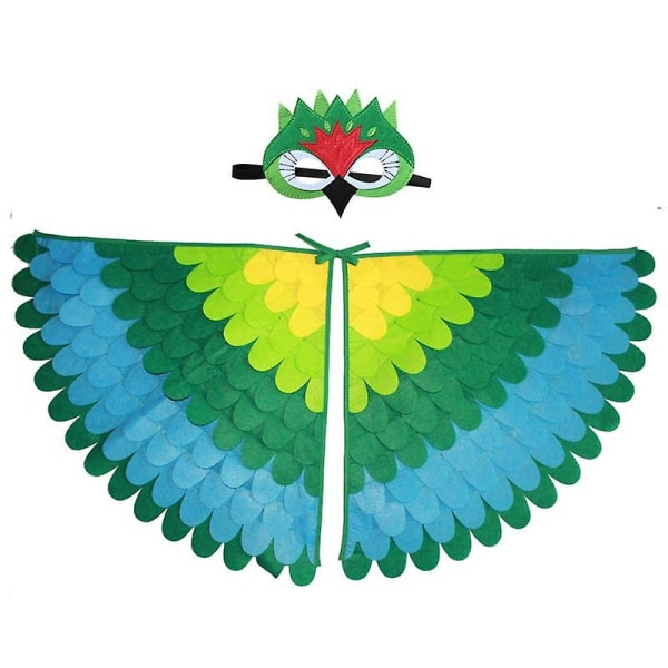 Birds Wings Kostymesett Halloween Peacock Papegøyekappe med filtmaske Fancy Dress Up for barn W W20