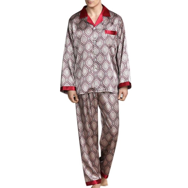 Herra Pyjamasetti T-paita Lounge Housut Alaosa Yöasu Puku Pjs Claret XL