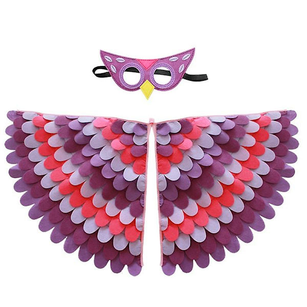 Fugle Vinger Kostume Sæt Halloween Påfugl Papegøje Kappe med filtmaske Børn Fancy Dress Up W W33