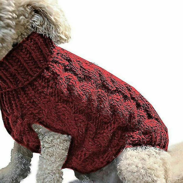 Husdjur Hund Varm Tröja Tröja Kläder Valp Katt Solid Stickat Stickad Apparel-26 W Red L