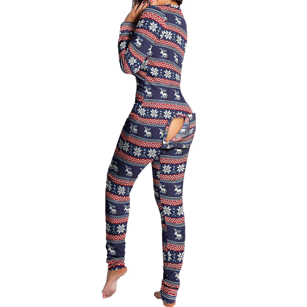 Naisten Animal Pyjama One Piece Christmas Bodysuit -haalari, pitkähihainen yöasu W Royal Blue L