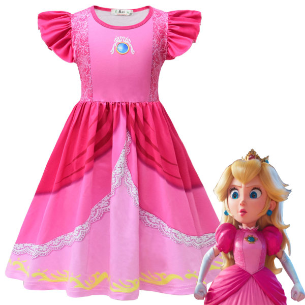 Børne Piger Princess Peach & Super Bros Kort Kjole Sommer Fancy Cosplay Kostume Pink 4-5 Years
