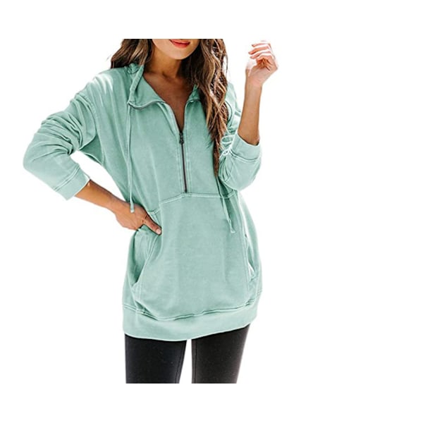 Davenil Dam Hoodies Sweatshirts Casual Långärmad Halv H light green X-Large