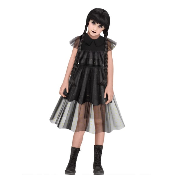 Barn onsdag Addams Cosplay Kostym Klänning Outfits Halloween Y 110cm