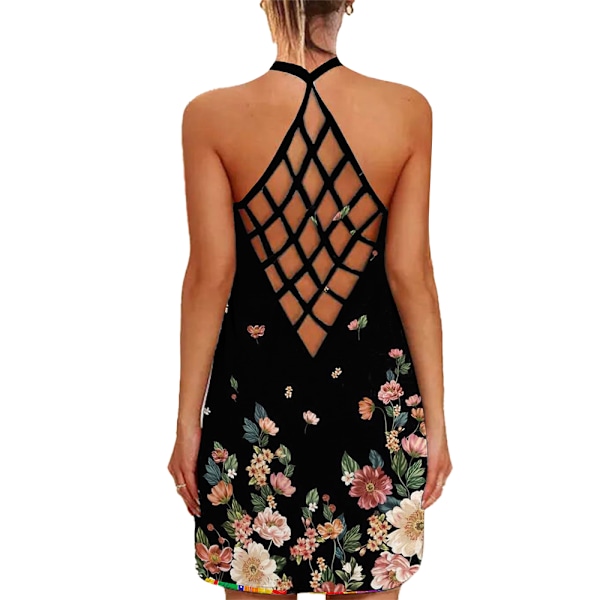 Kvinder blomstermønstret hullet sexet sommer strand minikjole . Pink M