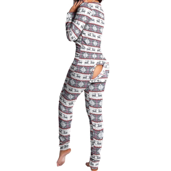 Kvinnor Animal Pyjamas One Piece Christmas Bodysuit Jumpsuit ångärmad nattkläder W Grey L