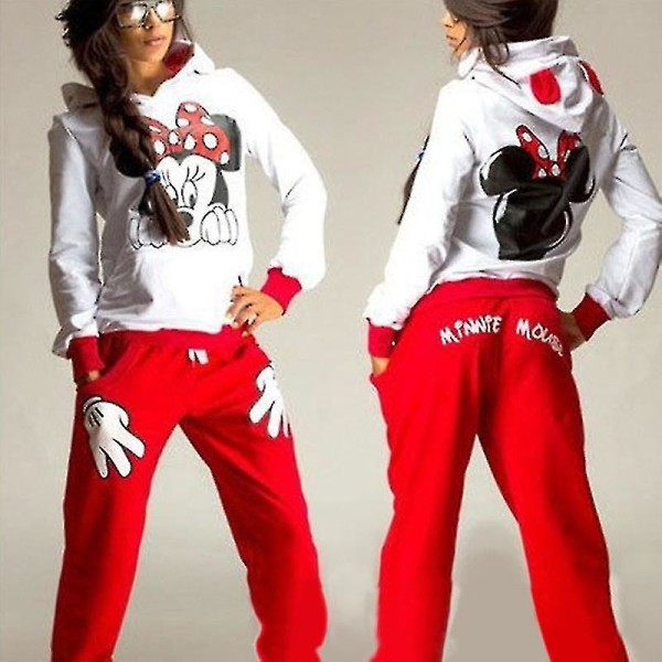 Hmwy Mickey Minnie træningsdragt hættetrøje joggingbukser sæt til kvinder Red Minnie Mouse S