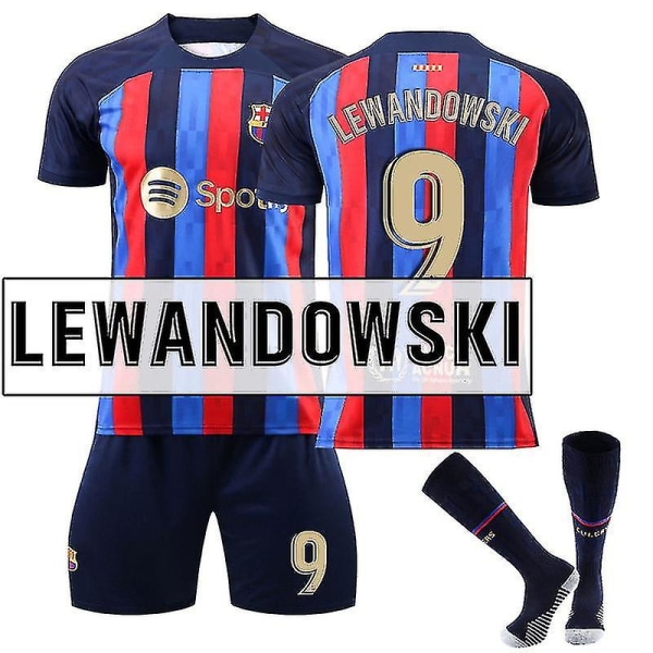Lewandowski #9 skjorte 2022-2023 Ny sesong fotball T-skjorter sett for barn og ungdom 2223 Barcelona Home Kids 18(100-110CM)