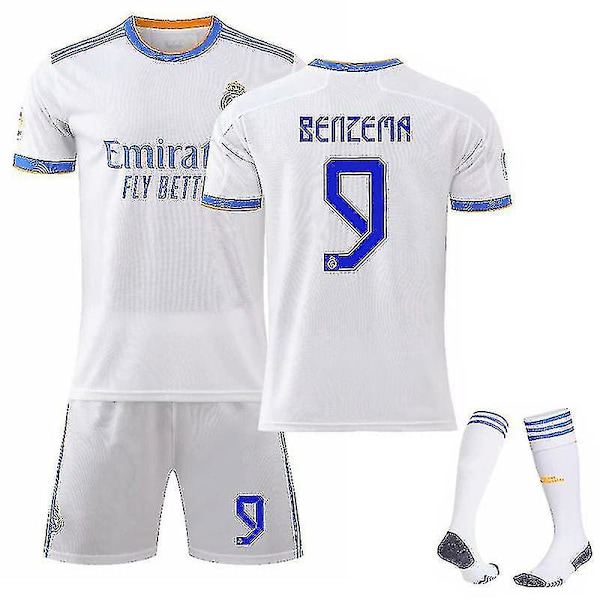 Benzema #9 Fodboldsæt Fodboldtrøje Hjemme Real Madrid T-shirts Lewandowski No.9 home jersey 18(100-110CM)
