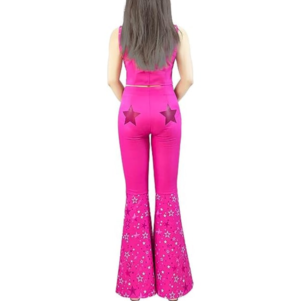 Barbie Hippie Disco -asu, vaaleanpunainen, leveälahkeiset housut, Halloween, cosplay, naisille ja tytöille XL