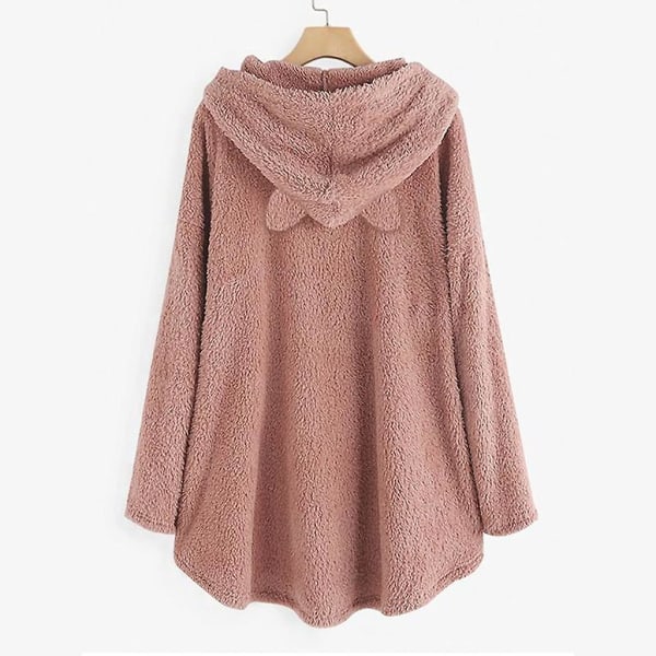 Naisten fleece-huppari Talvi Lämmin Casual Sweatshirt Cat Ears Design ös tröja W Pink L