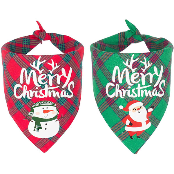 2-pack julhundsnäsduk Klassisk buffelpläd för husdjurshalsduk Hundtriangelhaklappar Sjaldräkt W Samll Plaid Red Green