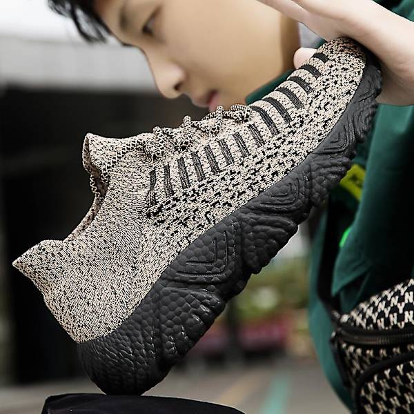 Sneakers til mænd i flugvævet - Åndbare løbesko - Mode sportsko 3A830 - Khaki 42