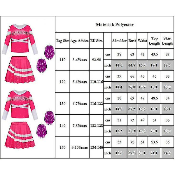 3-10 år Børn Piger Zombies 3 Cheerleader Outfit Cosplay Outfits Set Z CNMR 7-8 Years