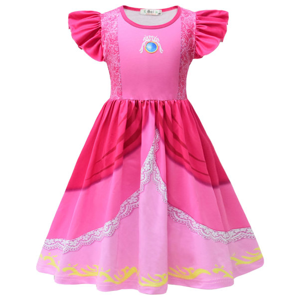 Kids Girls Princess Peach & Super Bros Short Dress Summer Fancy Cosplay Costume Pink 8-9 Years