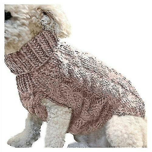 Husdjur Hund Varm Tröja Kläder Valp Katt Solid Stickat Stickad Apparel-26 Khaki L