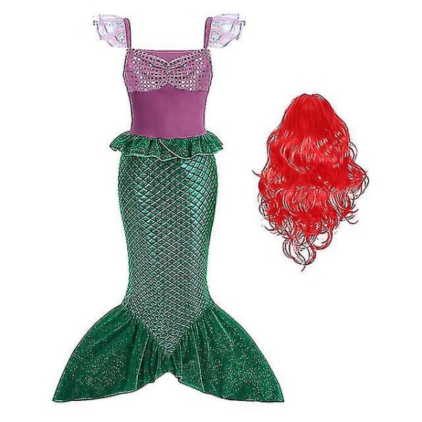 Jente Havfrue Prinsesse Kjole Ariel Cosplay Kostyme Barn Halloween Karneval Fest Kostyme With wig 6-7T