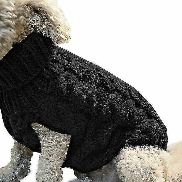 Husdjur Hund Varm Tröja Kläder Valp Katt Solid Stickat Stickad Apparel-26 Black L