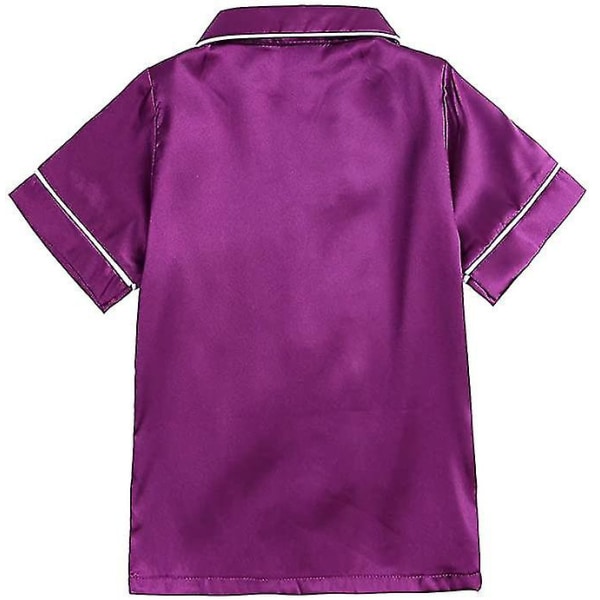 Satin Pyjamas Set för barn: Sovkläder med knappar och shorts Purple Suit for height 130 to 140cm