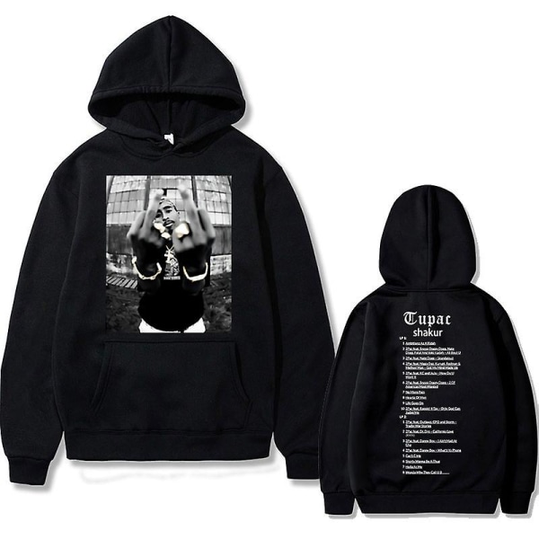 Rapper Tupac 2pac Hip Hop Hoodie Herremode Luvtröjer Herr Kvinnor Oversized Pullover an Svart Streetwear an Vintage Sweatshirt yz black Q0141 M