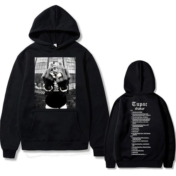 Rapper Tupac 2pac Hip Hop Hoodie Herrmode Luvtröjor Herr Kvinnor Oversized Pullover Man Svart Streetwear Man Vintage Sweatshirt black Q0141 XL