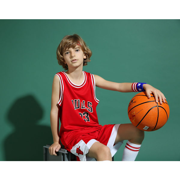 Michael Jordan No.23 Baskettröja Set Bulls Uniform för barn tonåringar W T Red M (130-140CM)