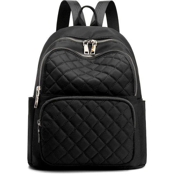 Ryggsäck för kvinnor, nylon reseryggsäck handväska svart liten skolväska för flickor, svart (quiltad), Y