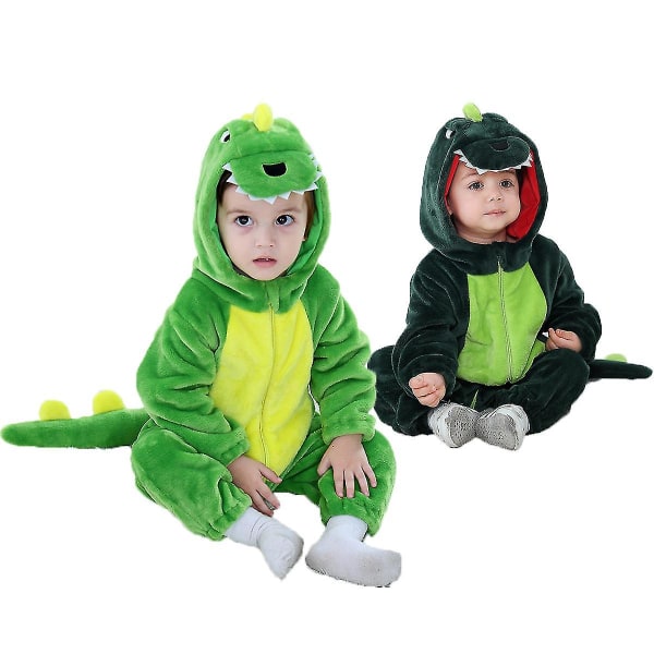 Lapset Dinosaurus Puku Fancy Dress Kostyymi Flanelli Eläin Yöpaita Yksikappale Piirretty - Dark green 110cm