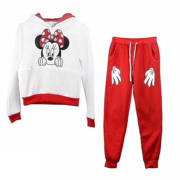 Hmwy Mickey Minnie treningsdress hettegenser joggebuksesett for kvinner Red Minnie Mouse S