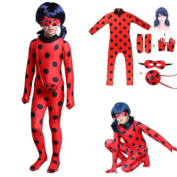 Barnejente Ladybug Cosplay kostymesett Halloween fest Jumpsuit F 140(130-140CM) w 110(100-110CM)