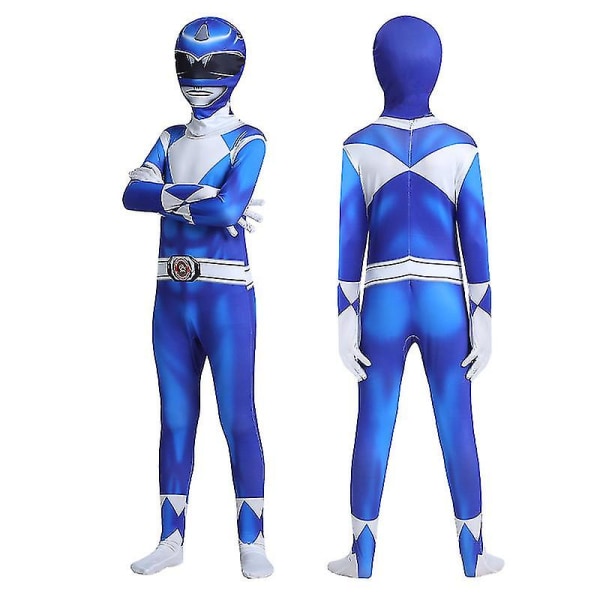 Aikuiset lapset Power Rangers Mighty Morphin Cosplay Jumpsuit Party Fancy Suit W Blue 170