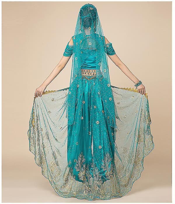 Prinsesse Jasmine Cosplay til kvinder Indisk magedans arabisk prinsesse julekarneval sæt - Blue 2pcs XL