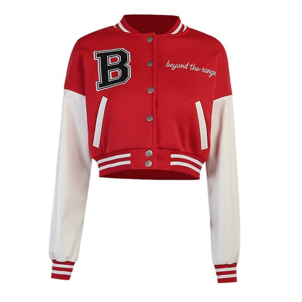 Kvinde Varsity Jakke Cropped Baseball Jakke Bomberjakker Mode Streetwear W Red L