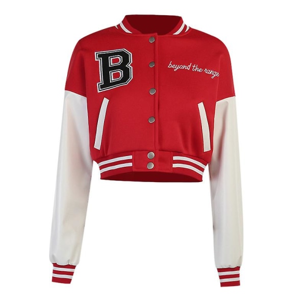 Kvinnor Varsity Jacka Cropped Baseball Jacka Bomberjackor ode Streetwear W Red M