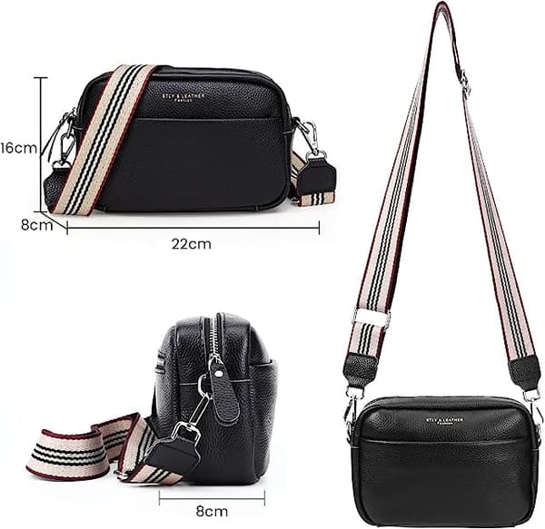 Crossbody-taske til kvinder, lille ægte læder sort Y