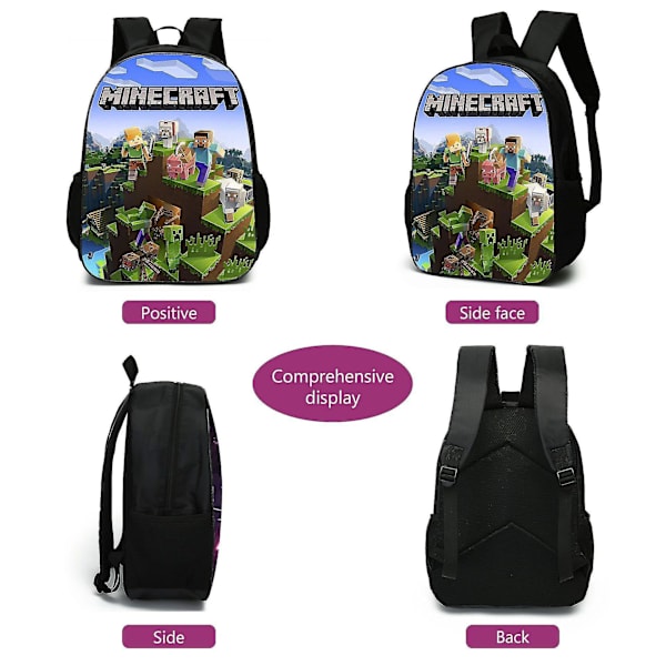 3 stk Minecraft Skolesekk Ryggsekk For Gutter Barn, Ryggsekker Med Messenger Bag Og Blyantveske Y only backpack